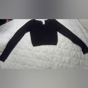 Black Cropped ribbed square neck top